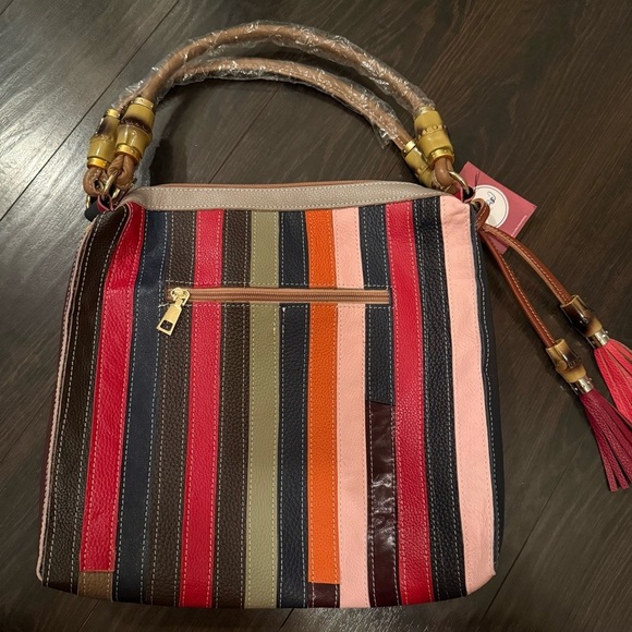 NWT CHAOS By Elsie Multi Color Solid Genuine Leather Rhombus Pattern Tote Bag - Picture 12 of 13